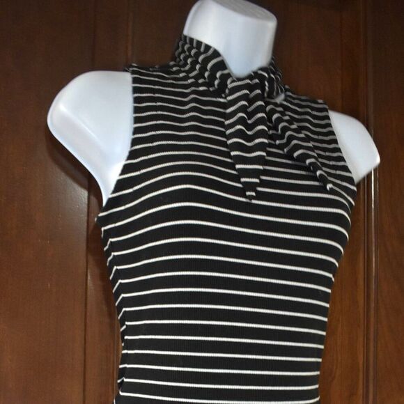 Paige Sparrow Striped Sleeveless Tie Neck Bodysuit Size XS Black White - Picture 12 of 16